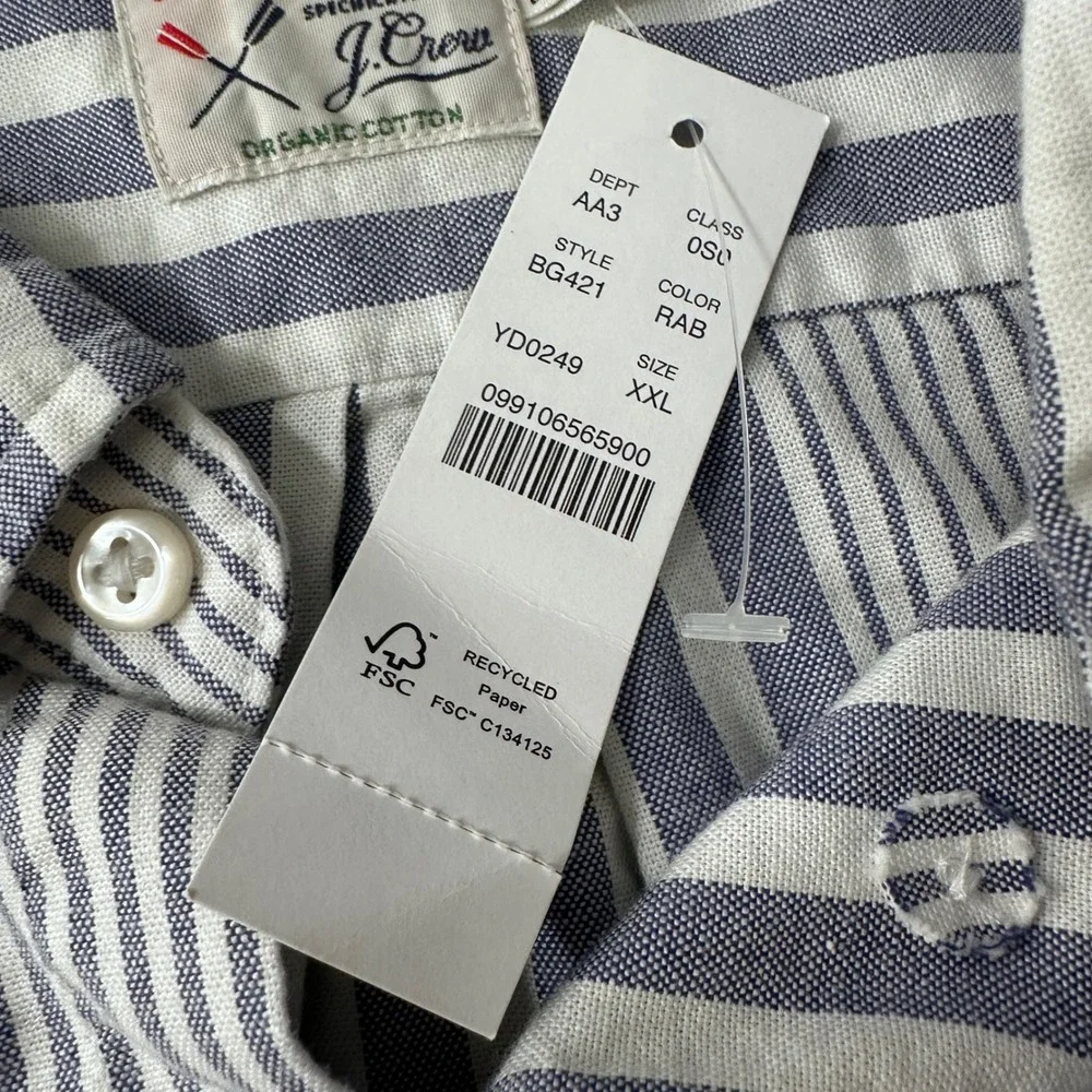J‎ Crew Broken In Oxford Slim Organic Cotton Blue Stripe Button Shirt Men XXL